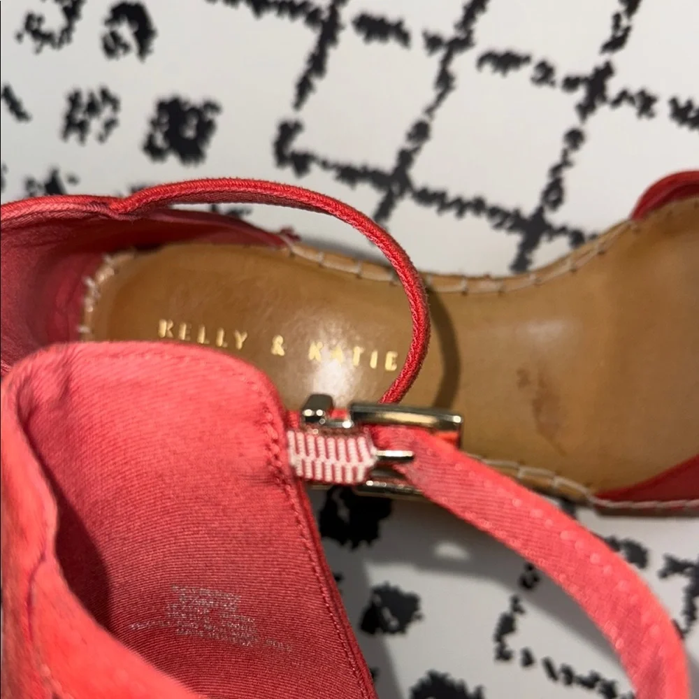 Kelly & Katie Women's Red Orange Platform Wedge Sandals - US Size 8.5 M - EUC